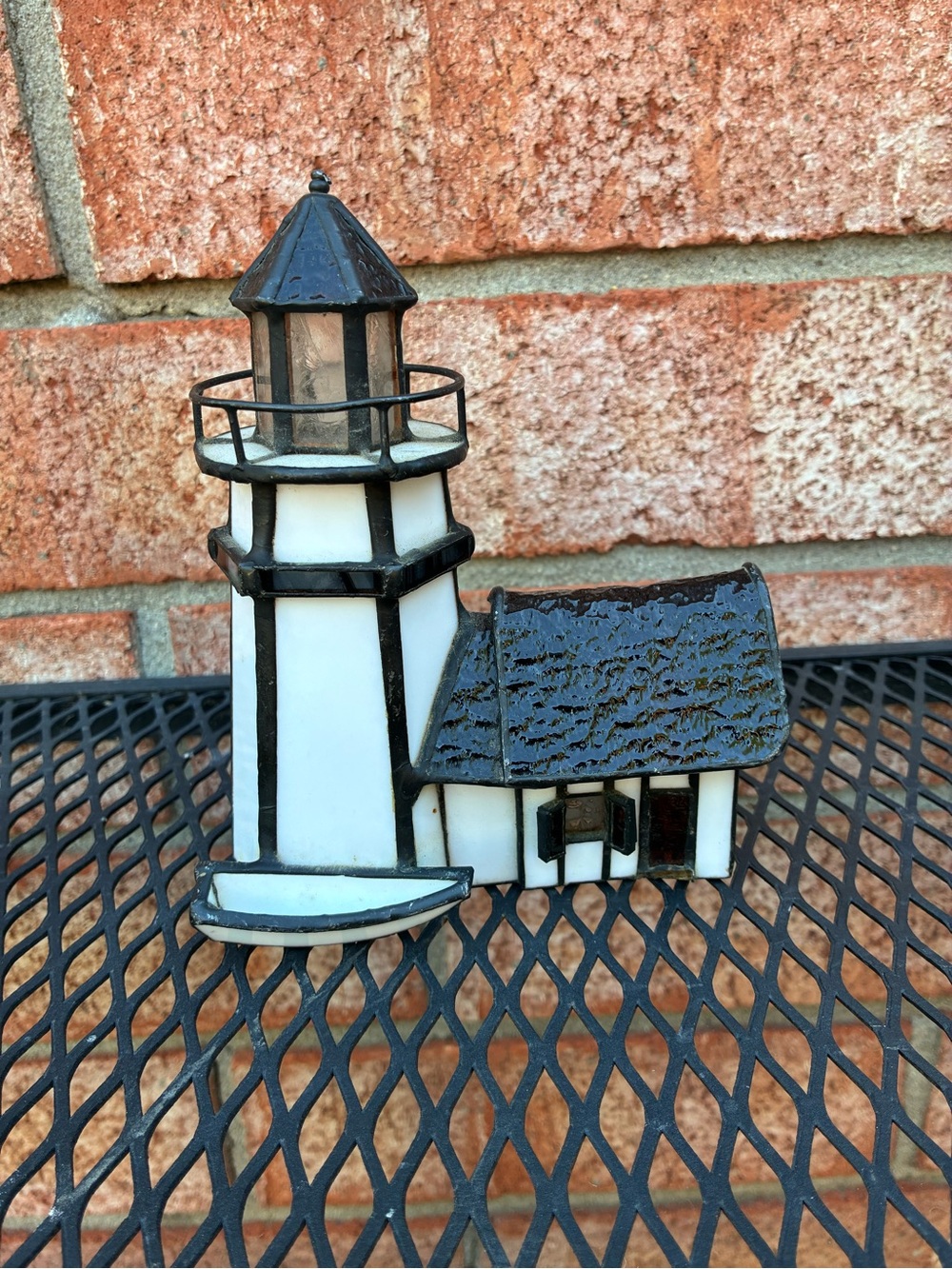 White and Black Lighthouse Stained Glass Accent - Unbranded